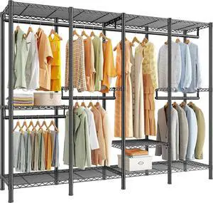 Raybee Heavy Duty Clothes Rack for Hanging Clothes,Clothing Rack with Shelves, Adjustable,76" W x 77" H x 18" D,Max Load 1150lbs,Black