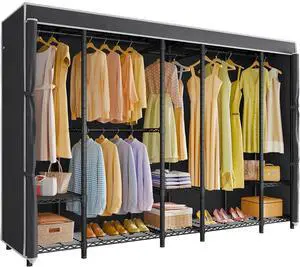 VIPEK V50C Black Portable Closet Rack with Black Cover, Large Freestanding Wardrobe Closet Heavy Duty Clothes Rack Sturdy Clothing Rack for Hanging Clothes, Max Load 1300lbs