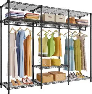 VIPEK V30 Heavy Duty Clothes Rack with 7 Adjustable Shelves & 2 Hang Rods, Portable Closet, Metal Clothing Rack, Freestanding Wardrobe Closet for Hanging Clothes, Max Load 870lbs