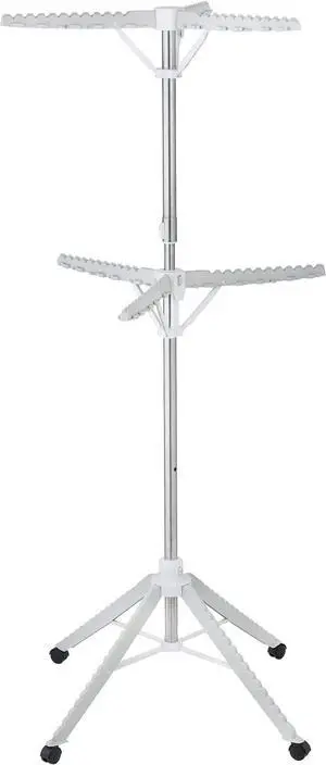 Go2 Heavy Duty Adjustable Height Drying Rack- 2-Tier 120 pcs of Clothes - Foldable -Stainless Steel - Sturdy 4 Legs with Wheels (White)