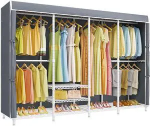 VIPEK V40C Plus Heavy Duty Clothes Rack with Upgraded Polyester Cover, Extra Large Covered Clothing Rack for Hanging Clothes Portable Wardrobe Closet White Closet Rack with Grey Cover, Max Load 1300lb