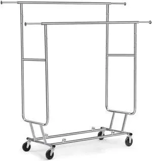 Yaheetech Double Rod Clothing Garment Rack, Rolling Clothes Organizer for Hanging Clothes Heavy Duty, Portable Clothes Rack for Bedroom,Living Room, Chrome