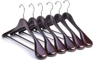 Nature Smile Luxury Mahogany Wooden Suit Hangers - 6 Pack - Wood Coat Hangers,Jacket Outerwear Shirt Hangers,Glossy Finish with Extra-Wide Shoulder, 360 Degree Swivel Hooks & Anti-Slip Bar with Screw
