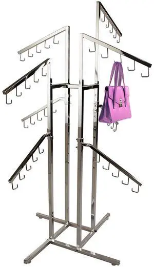 Purse Rack Only Garment Racks Deluxe Handbag Rack  Heavy Duty Commercial Grade Chrome Handbag Rack, 8 Adjustable Height Slant Arms, Perfect for Handbags, Purses, Backpacks and More!