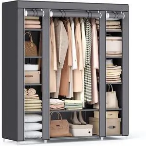 SONGMICS Closet Wardrobe, Portable Closet for Bedroom, Clothes Rail with Non-Woven Fabric Cover, Clothes Storage Organizer, 59 x 17.7 x 69 Inches, 12 Compartments, Gray ULSF03G