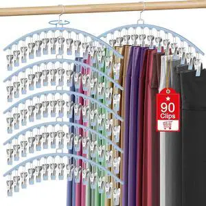 6 Pack Legging Organizer for Closet Hanging, Pants Hangers with 15 Clips Holds 45 Leggings, Shorts, Skirts, Jeans, Hats, Pants Hangers Space Saving Clothes Racks Closet Organizers and Storage, Blue