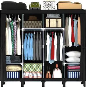 Non-Woven Wardrobe, No Tools Required, Large Capacity, Easy Assembly, Movable, Storage Rack, Waterproof, Dustproof, Stain Resistant, Black, 67.7 x 172 cm (Black, X-Large) Non-Woven Wardrobe, No Tools Required, Large Capacity, Easy Assembly, Movable, Storage Rack, Waterproof, Dustproof, Stain Resistant, Black, 67.7 x 172 cm (Black, X-Large)