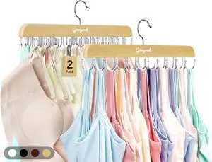 Bra Hanger for Closet, Tank Top Hangers 2 Pack w/20 Hooks Holds 40 Bras, Capacity Foldable Wood Space Saving Hanger, 360°Rotating Closet Organizers and Storage for Dorm & Apartment