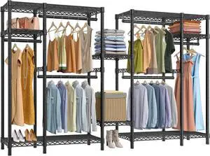 VIPEK V22S Extra Large Clothes Rack, Heavy Duty Clothing Rack, Portable Wardrobe Closet, Freestanding Closet System with Adjustable 8 Shelves & 6 Hang Rods - Max Load 1600lbs, Black, (2 Packages)