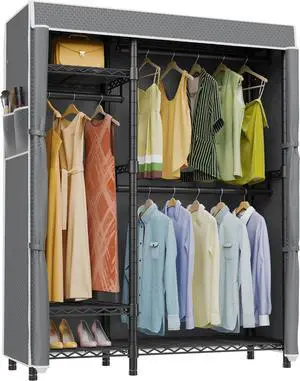 VIPEK V2SC Heavy Duty Clothes Rack with Grey Upgraded Polyester Cover, Freestanding Wardrobe Closet with Adjustable Shelves & Hang Rods, Portable Closet for Bedroom, Max Load 800LBS