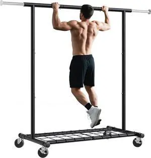 Raybee Clothing Rack for Hanging Clothes, Rolling Clothes Rack Load 250LBS, Metal Clothes Racks, Garment Rack with Wheels Portable, Black