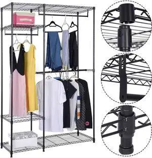 S AFSTAR Safstar Clothing Garment Rack Heavy Duty Wire Shelving Closet Clothes Stand Rack Double Rod Wardrobe Metal Storage Rack Freestanding Cloth Armoire Organizer (1 Pack)