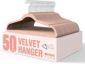 YSSOA Velvet Hangers 50 Pack, Non-Slip Clothes Hangers with Shoulder Notches, 360° Swivel Hooks, Heavy Duty Standard Hanger for Closet Space Saving, Pink