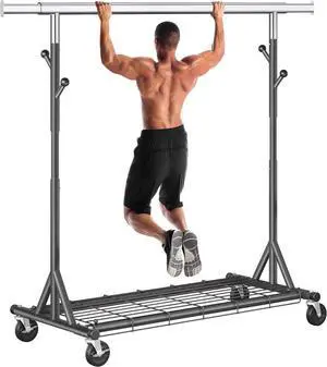Heavy Duty Clothes Rack Load 530 LBS Metal Garment Clothing Rack Hang 200 pieces of clothing on Wheels Collapsible Rolling Portable & Adjustable with Hook for Hanging Clothes Black