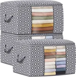 Direct 100L, 3 Pack, Storage Containers, Large Clothes Storage Bins Foldable Organization and Storage Bags with Reinforced Handle, Clear Window for Bedding, Blankets, Clothing, Grey