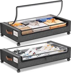 Yecaye Under Bed Storage with Wheels, 2Pack Under Bed Storage Containers, Underbed Shoe Storage Organizer, Rolling Under Bed Metal Drawers for Clothes, Blankets(30.71 x 16.93 x 6.69 in)