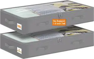 punemi Under Bed Storage Containers with Lid, 2 Pack Large Soft Foldable Storage Bags for Clothes, Coats, Sweaters, Blankets, Water-Resistant Inner Layer, 20x40x7.5 in, Perfect for Apartments and RV