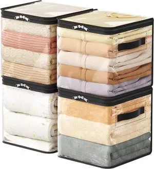 Lifewit 4 Pack Clear Clothes Storage Bags, 11 Inch Clear Cube Storage Bins, 18L Vinyl Foldable Moving Bags with Zipper, Storage Container for Sweater Sheets Yarns