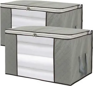 2 Pack Foldable Large Storage Bags 28 x 20 x 12 (L x W x H) inch for Comforter Quilt Blanket Clothes with Clear Window & Handles - Easy to Fit King Size Comforter Set - Closet Under Bed Organizer