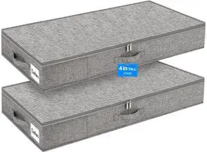 punemi Low Profile Under Bed Storage, 4 Inch Height Underbed Storage Containers With Sturdy Sidewalls & Bottom, Shallow Under Bed Organizer Clothes Storage Bins, Slim Under Couch Sofa Dresser Storage