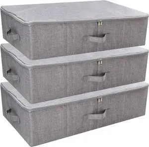 Folding Washable Dustproof Under bed Storage Bins with Lids, Underbed Storage Containers for Closet, Wardrobe Clothes, Blanket, Duvets, Sweaters Organizer, Dark Gray, Pack of 3