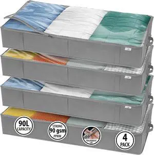 Closet Organizers and Storage - Maximize Space with Under Bed Storage Containers & Clothes Storage - Ideal Closet Organizer, Toy Storage Organizer & Underbed Storage (Grey, 4 Pack)