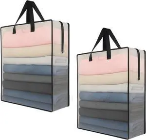 2 Pack Clear Storage Bags with Zipper and Handles  Blanket Bags for Closet Storage, Moving & College Packing  Underbed Organizer for Clothes, Pillows, Bedding, Christmas Wreaths