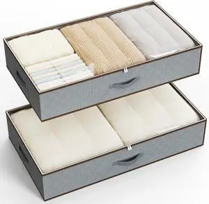 Large Under the Bed Storage,[2 Pack/Upgraded Bottom fabric] Carpet-Friendly Design Under Bed Storage Containers with Sturdy Sidewalls,Foldable under bed organizer for Clothes,Blankets,Sweater