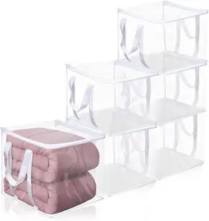 6 Pcs Clear Storage Bags With Zipper 12 × 12 × 12 inch PVC Clear Clothes Storage Bags with Reinforced Handles Moving Bag with Zippers for Clothes, quilts, shoes, blankets (6)