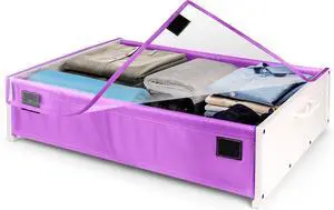 Under Bed Storage with Wheels - Rolling Space Saver with Handles - Plastic Underbed Drawers for Shoes/Clothes - Wheeled Under Bed Storage Containers - Easy Access Organizer