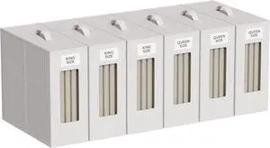 TIMBLE Bed Sheet Organizers & Storage, 6 Pack for King, Queen & Large Sheet Sets, Closet Organizer for Linens, Clothes, Blankets & Bedding, Foldable Fabric Bins with Handle, Name Tag & Window (Beige)