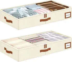 Under Bed Storage Containers with Lid, 2 Pack Closet Organizers and Storage, Foldable Blanket Storage Bins, Underbed Storage for Clothes, Shoes, Bedding, Comforters, Dorm Room, Small Space
