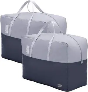 75L Large Zipper Comforter Storage Bag, Folding Blanket Storage Bag with Reinforced Handle, Under-Bed Storage for Bedding, Clothes, Pillows, Grey