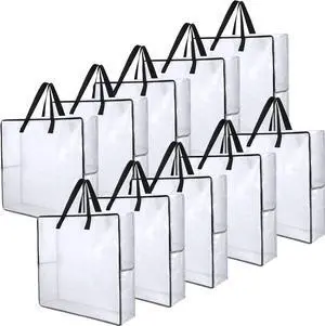 10 Pack Extra Large Storage Bags with Handles and Zippers Clear Oversized Storage Totes 93l Moving Bag for College Carrying Clothes, Blankets,Comforters,Bedding,and Toys Organizer