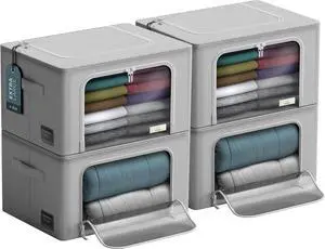 Sorbus Jumbo Storage Bins with Metal Frame - Oxford Fabric Storage Containers with Large Clear Window & Carry Handles - Stackable & Foldable Clothes Organizer Bags for Bedding Linen, Clothing & More