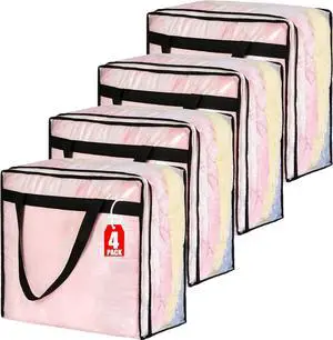 40L Clear Storage Bags for Blanket, Clothes, Comforter, Bedding, Sheet, Pillow - Closet Organizers and Storage Containers, Under Bed Storage Bag with Zipper (Black, 4 Pack)