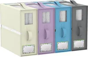 Bed Sheet Organizers and Storage, 4 Pack Foldable Linen Closet Organizers (King Size),Bedding Organizer Storage with Upgraded Windows and Handles,for Duvet Cover Set Clothes Blankets (Mix, 4 Pack)