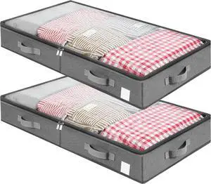 Karida under bed storage,under bed storage containers,with Sturdy Sidewalls/Bottom and lids,for Clothes, Blanket, Pillows and Shoes underbed storage (Gray, 2 pcs)