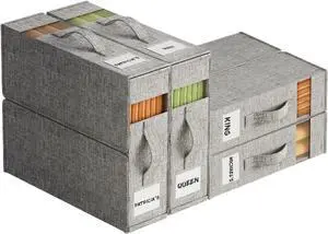 4Pack Sheet Organizers for Linen Closet - King/Queen Size Bedding Storage Boxes with Clear Window | Foldable, Dustproof Linen Organizer for Blankets & Sheet Sets,Grey