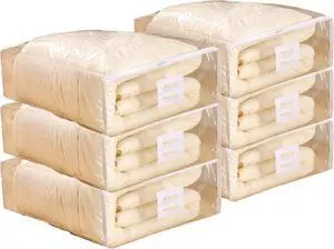 Clear Vinyl Zippered Storage Bags with Handle 15x18x6 Inch Pack of 6 for Blanket, Linen, Sweater, Bed Sheet, Quilt, Clothes, Pillow, Comforter, Foldable