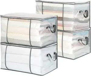 [80L/4 Pack] Clear Large Clothes Storage Bags, Bed Sheet Blanket Storage Bags with Zipper, Closet Organizers and Storage for Clothes Quilt, Plastic Storage Bins for Comforters/Moving Supplies