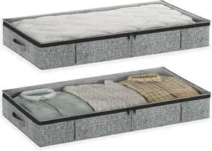 Gray Low Profile Under Bed Storage Containers 5 inches high, 33.8"x 17.7"x 5.1", Sturdy Underbed Shoe Storage Organizer, Foldable Fabric Under the Bed Storage Bins - Pack of 2