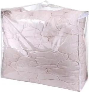 Set of 2 With Handles, Zippered Clear Vinyl Storage Bags 24x20x11 Inch, Organizer for Clothes, Space Saver PVC Comforter Clear Storage Bags for Blanket, King Size Pillows,Linen Storage.