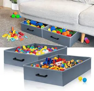 Foldable Under Sofa Storage - 2 Pack Under Couch Containers (23.62*15.75*5.51in) For Toys, Blocks, Puzzles, Plush Dolls, Books