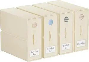 TRZZ 4-Pack Bed Sheet Organizers and Storage, Foldable Linen Bins with Window and Labels, Bedding Holder for Queen/King Duvet Covers, Keeps Bedding Neatly Organized and Accessible (Beige)
