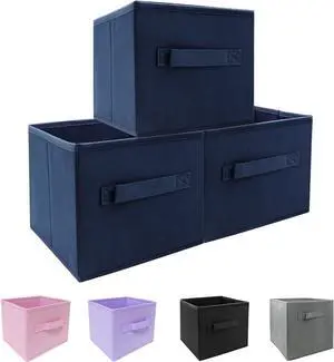Storage bins collapsible storage bins,cube storage organizer Pack of 3 10.5 * 10.5 * 11inchFor home and office Collapsible Closet Shelf Organizers, Drawer Organizers(Blue)