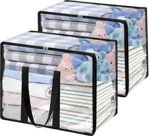 2 Pack Clear Blanket Storage Bags, 40L Clothes Storage Bags with Zipper, Vinyl Moving Bag Closet Organizers and Storage Containers for Bedding, Comforter, Pillow