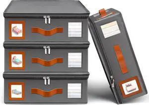 4 Pack Sheet Storage Organizer (King & Queen Size), Foldable Bed Sheets Set Organizers and Storage Organizers with Window, Folding Bedding Storage Organizer for Bedsheets, Blankets and Towel (Grey)