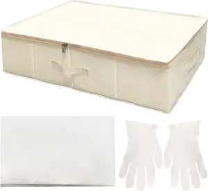 Wedding Dress Storage Box, Wedding Dress Preservation Box with 40 Sheets and 1 Pair Microfiber Gloves of Acid Free Tissue Paper for Storage Wedding Dress Storage Box Kit (Rectangular)