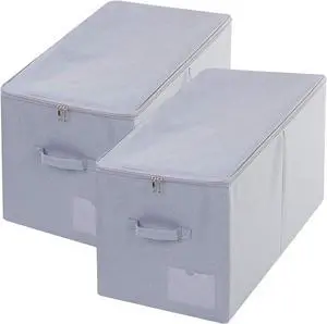 Pack of 2, Stackable Rigid Storage Containers, Good Size for Clothing, Blankets, Duvets, Pillows Organizer, Dustproof & Washable, Light Gray